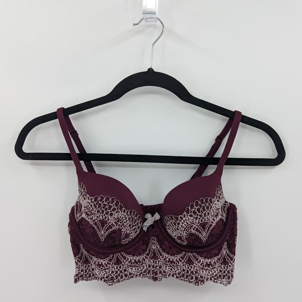 Victoria's Secret Bra 34B Burgundy Red Lined Demi Body by Victoria